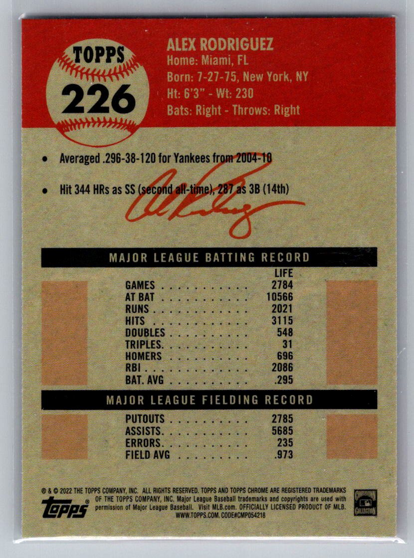 2022 Topps Chrome Platinum Anniversary #226 Alex Rodriguez