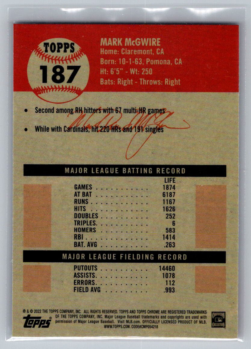 2022 Topps Chrome Platinum Anniversary #187 Mark McGwire
