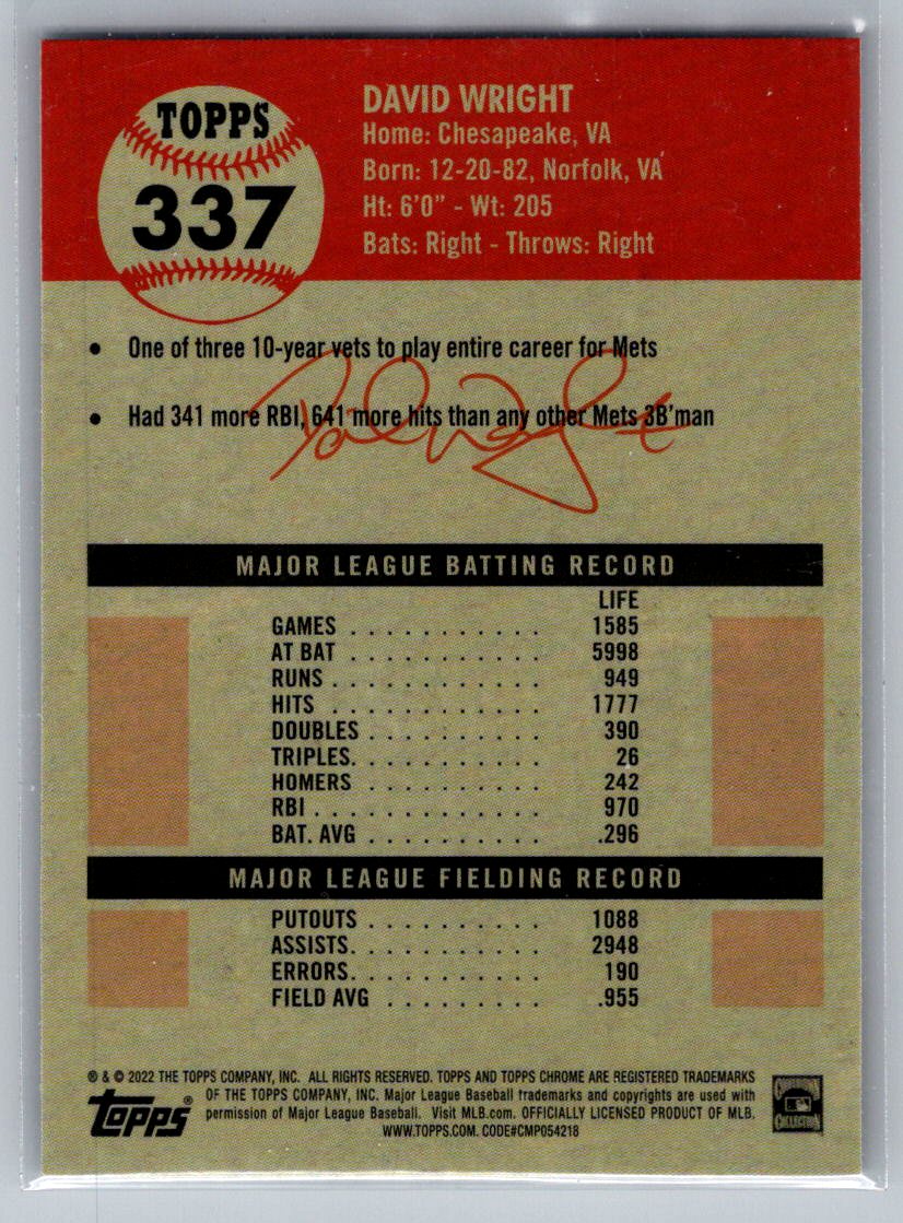 2022 Topps Chrome Platinum Anniversary #337 David Wright