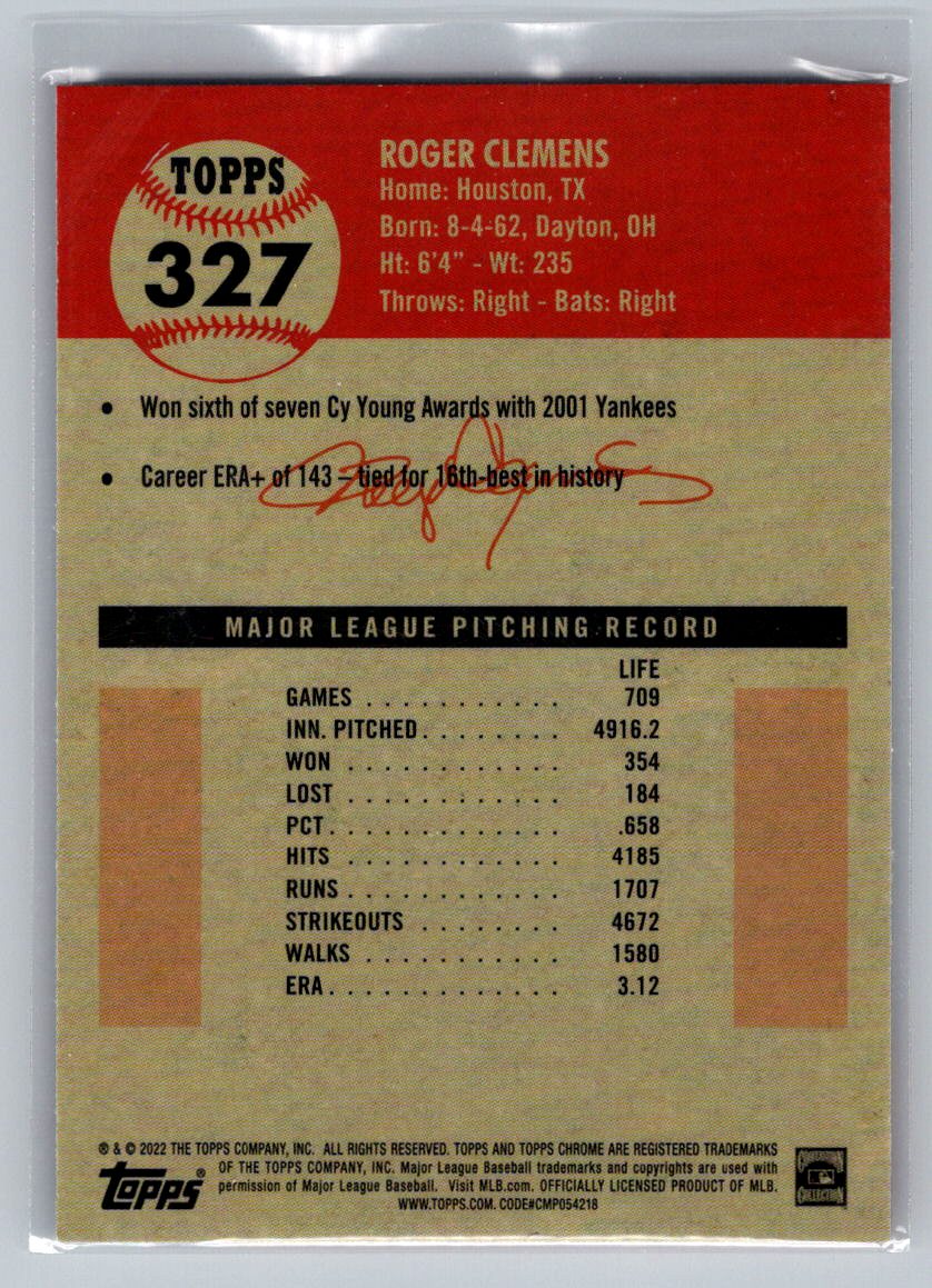 2022 Topps Chrome Platinum Anniversary #327 Roger Clemens