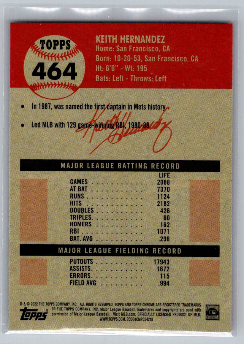 2022 Topps Chrome Platinum Anniversary #464 Keith Hernandez