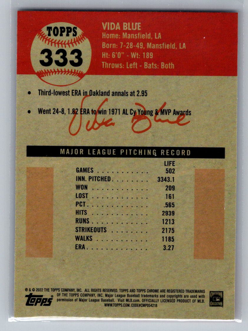 2022 Topps Chrome Platinum Anniversary #333 Vida Blue