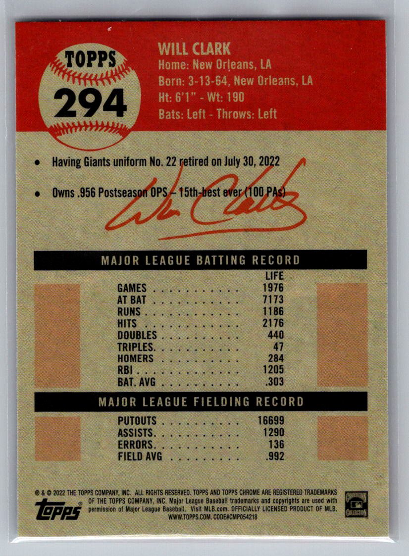 2022 Topps Chrome Platinum Anniversary #294 Will Clark