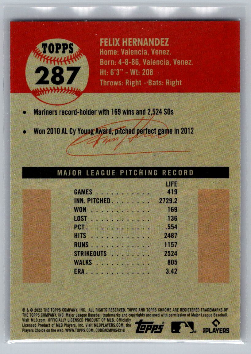 2022 Topps Chrome Platinum Anniversary #287 Felix Hernandez