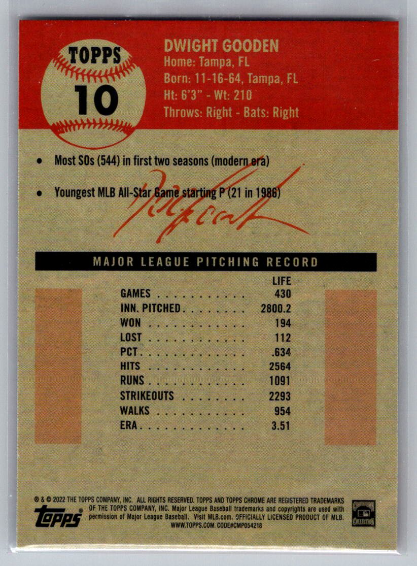 2022 Topps Chrome Platinum Anniversary #10 Dwight Gooden
