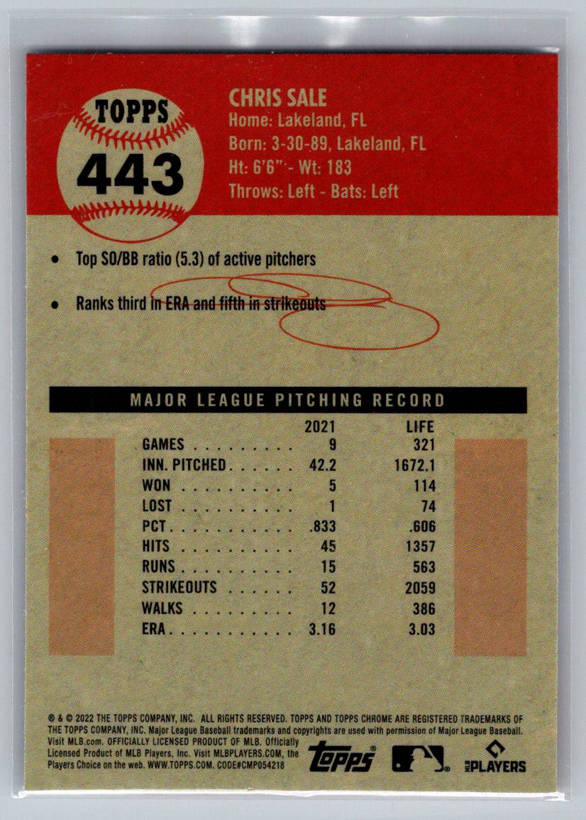 2022 Topps Chrome Platinum Anniversary #443 Chris Sale