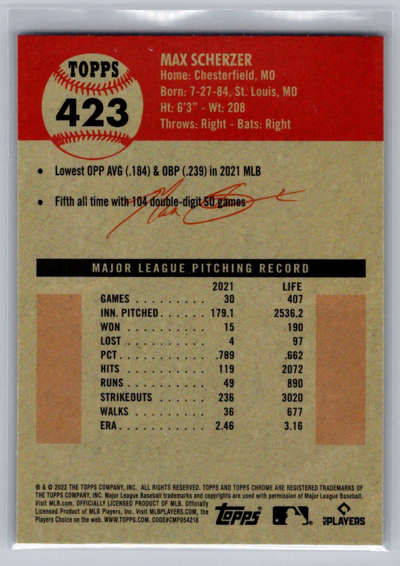 2022 Topps Chrome Platinum Anniversary #423 Max Scherzer