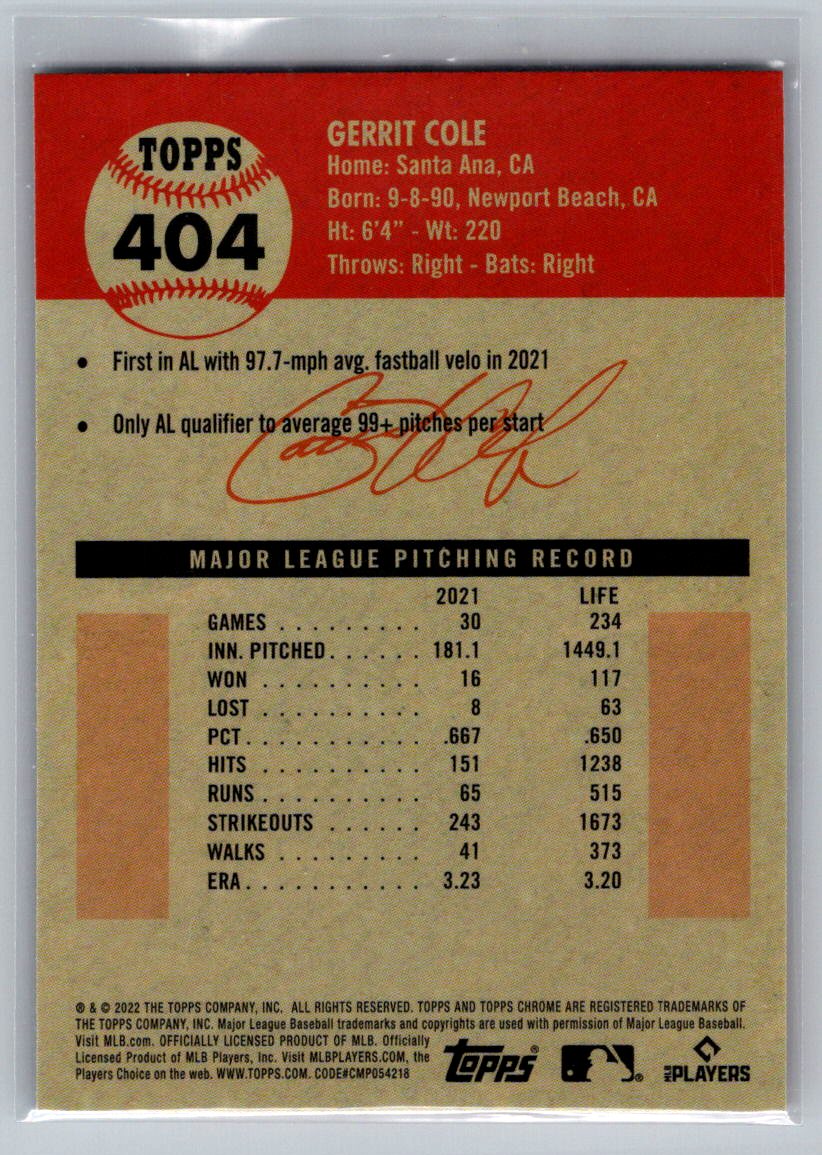 2022 Topps Chrome Platinum Anniversary #404 Gerrit Cole