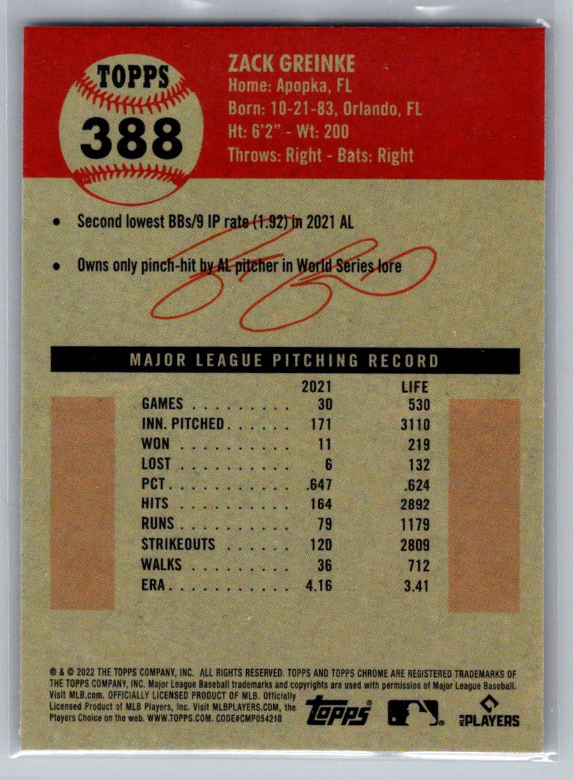 2022 Topps Chrome Platinum Anniversary #388 Zack Greinke