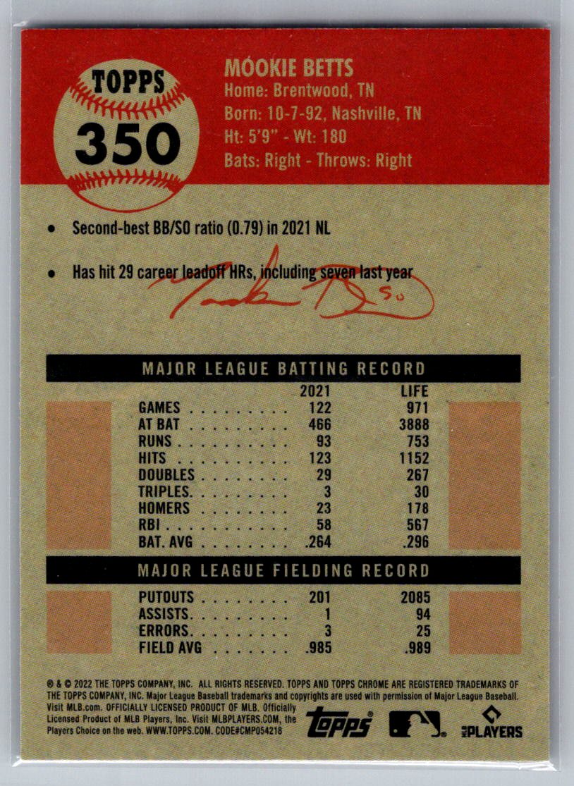 2022 Topps Chrome Platinum Anniversary #350 Mookie Betts