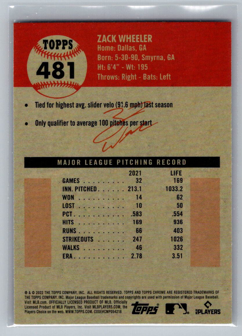 2022 Topps Chrome Platinum Anniversary #481 Zack Wheeler