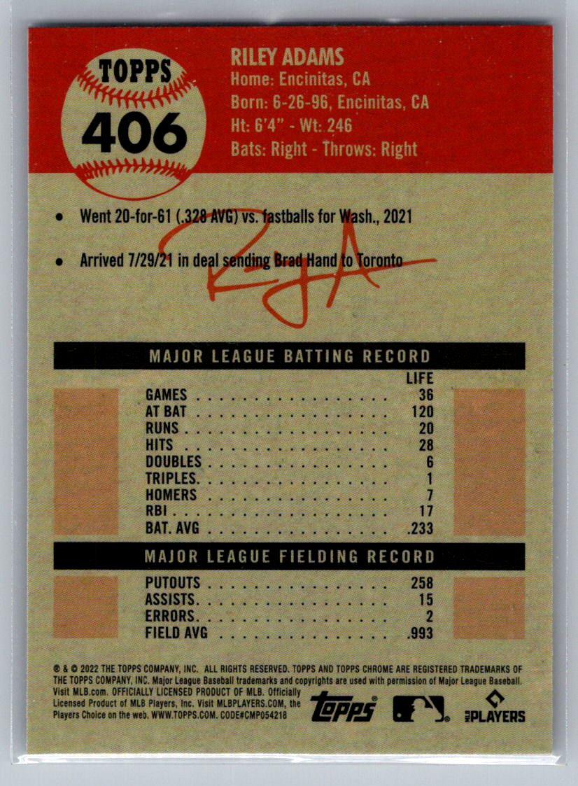 2022 Topps Chrome Platinum Anniversary #406 Riley Adams