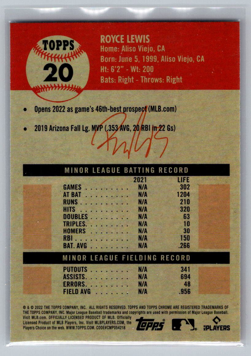 2022 Topps Chrome Platinum Anniversary #20 Royce Lewis
