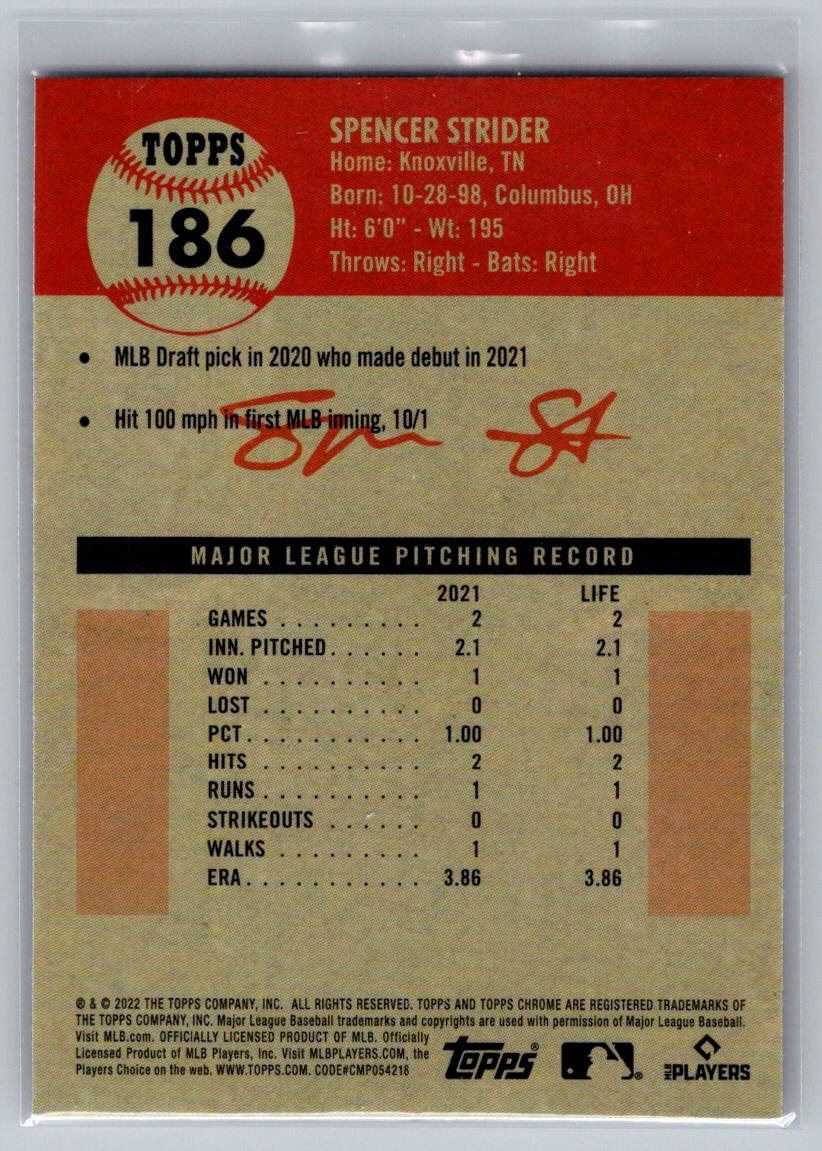 2022 Topps Chrome Platinum Anniversary #186 Spencer Strider