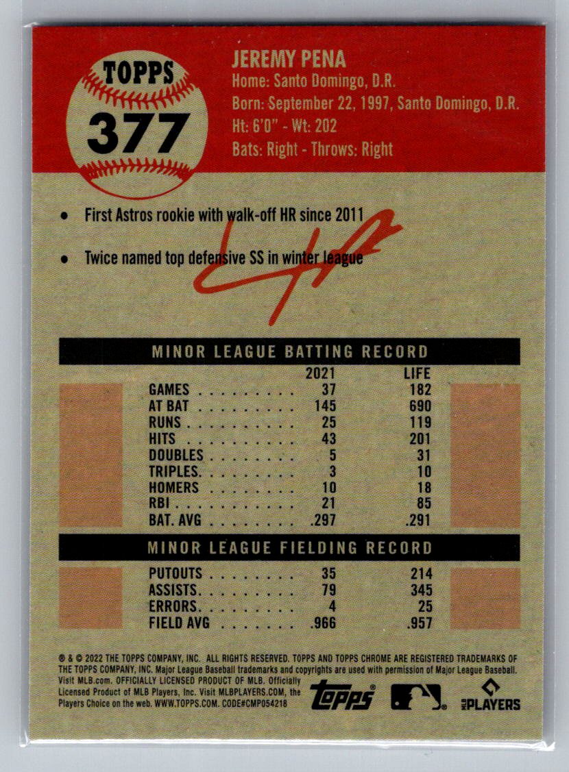 2022 Topps Chrome Platinum Anniversary #377 Jeremy Pena
