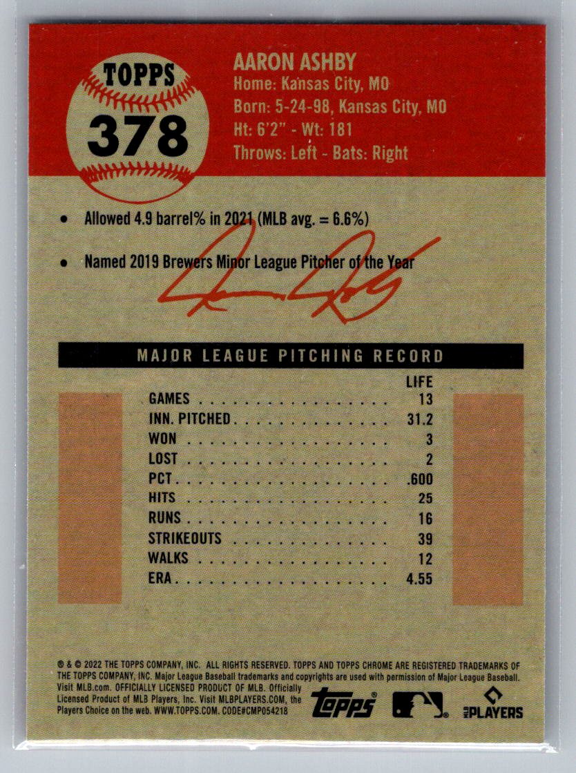 2022 Topps Chrome Platinum Anniversary #378 Aaron Ashby