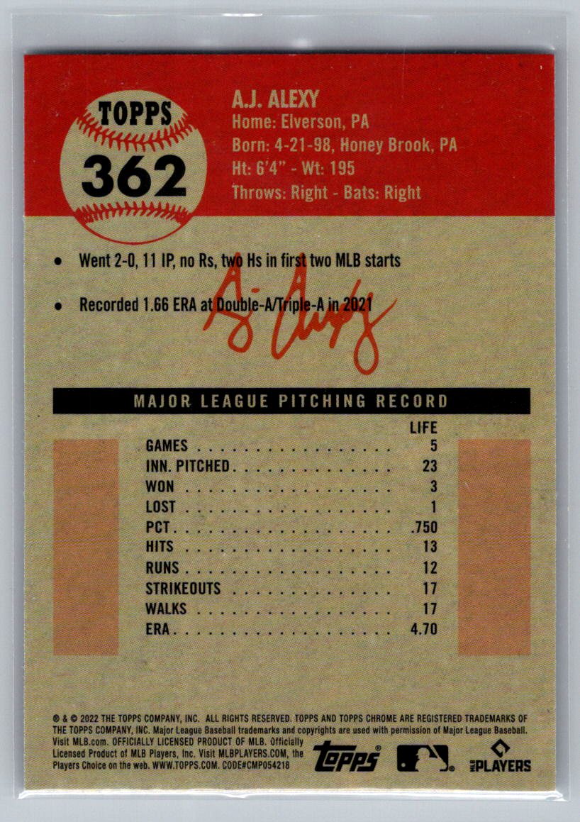 2022 Topps Chrome Platinum Anniversary #362 A.J. Alexy