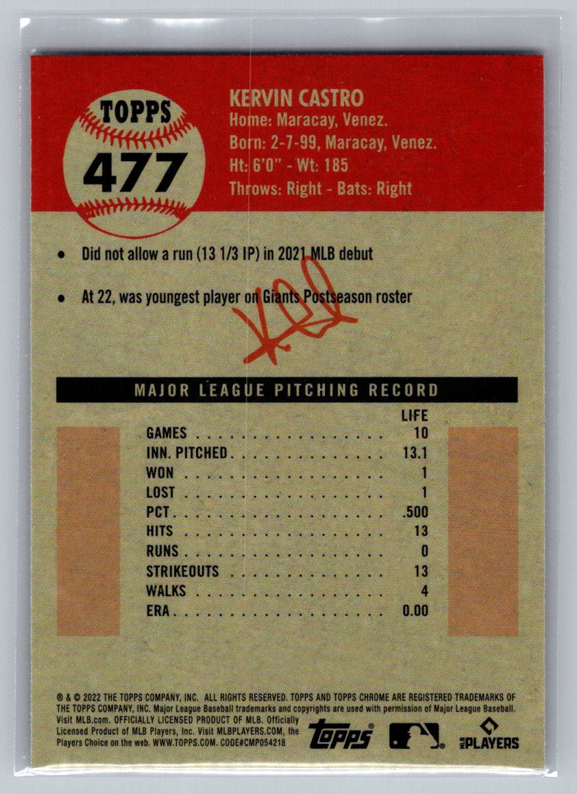 2022 Topps Chrome Platinum Anniversary #477 Kervin Castro