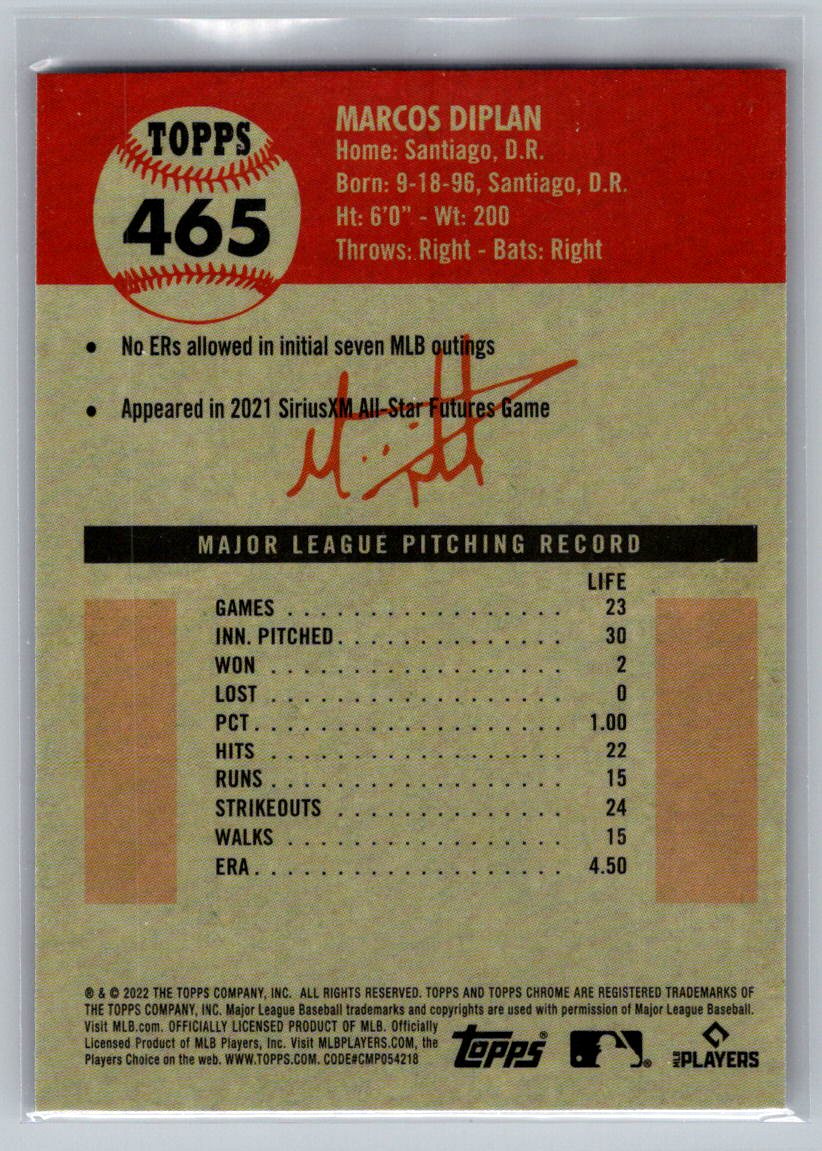 2022 Topps Chrome Platinum Anniversary #465 Marcos Diplan