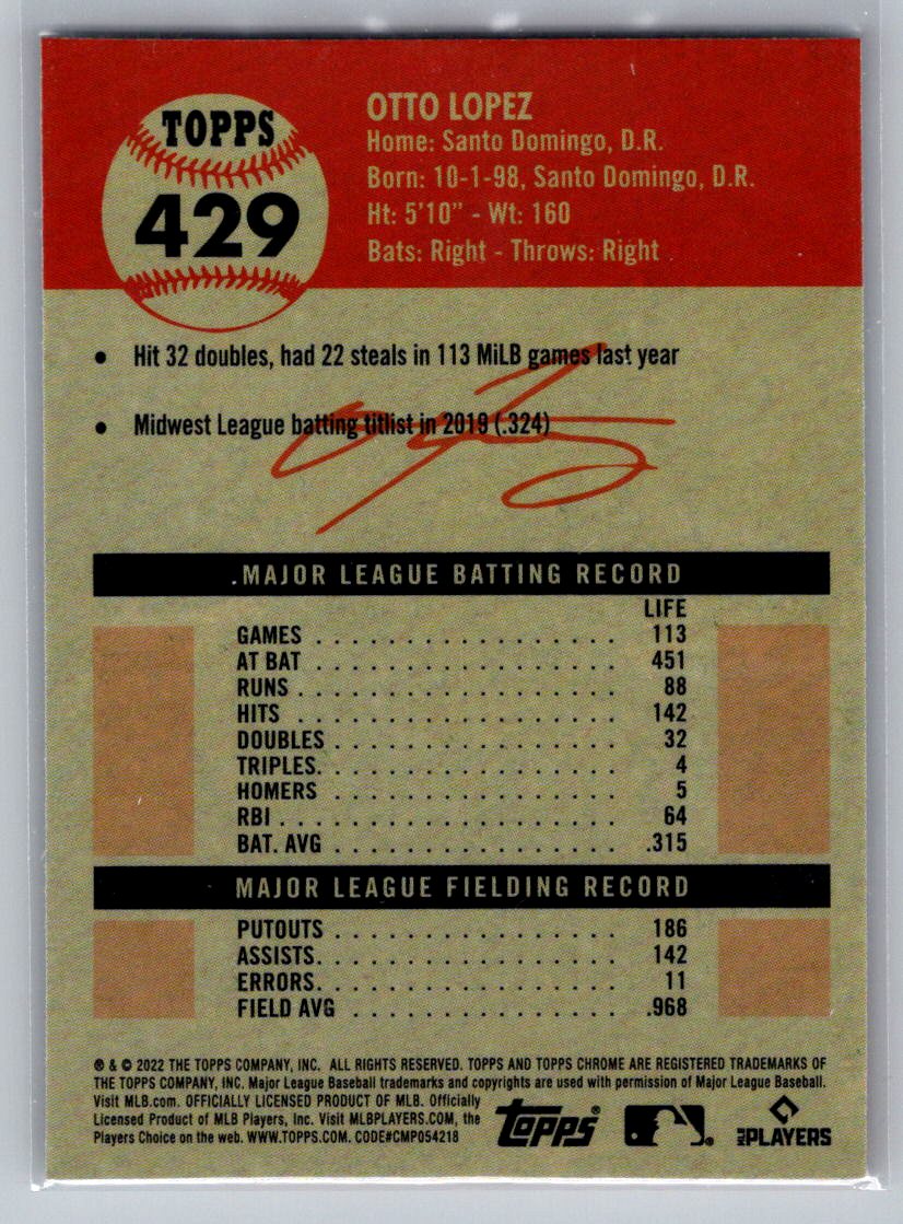2022 Topps Chrome Platinum Anniversary #429 Otto Lopez