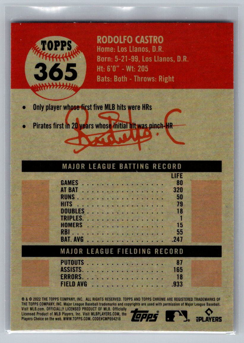 2022 Topps Chrome Platinum Anniversary #365 Rodolfo Castro