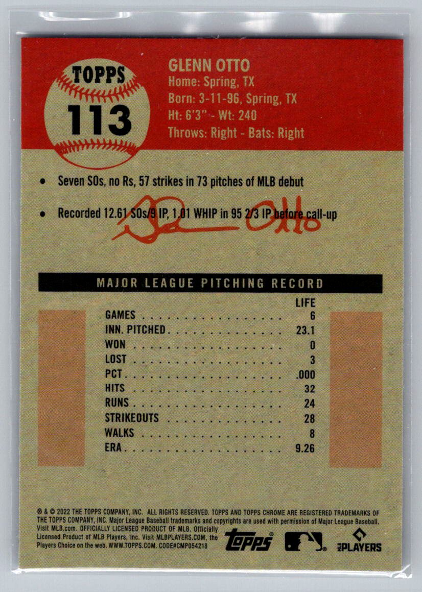 2022 Topps Chrome Platinum Anniversary #113 Glenn Otto
