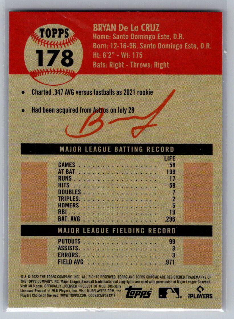 2022 Topps Chrome Platinum Anniversary #178 Bryan De La Cruz