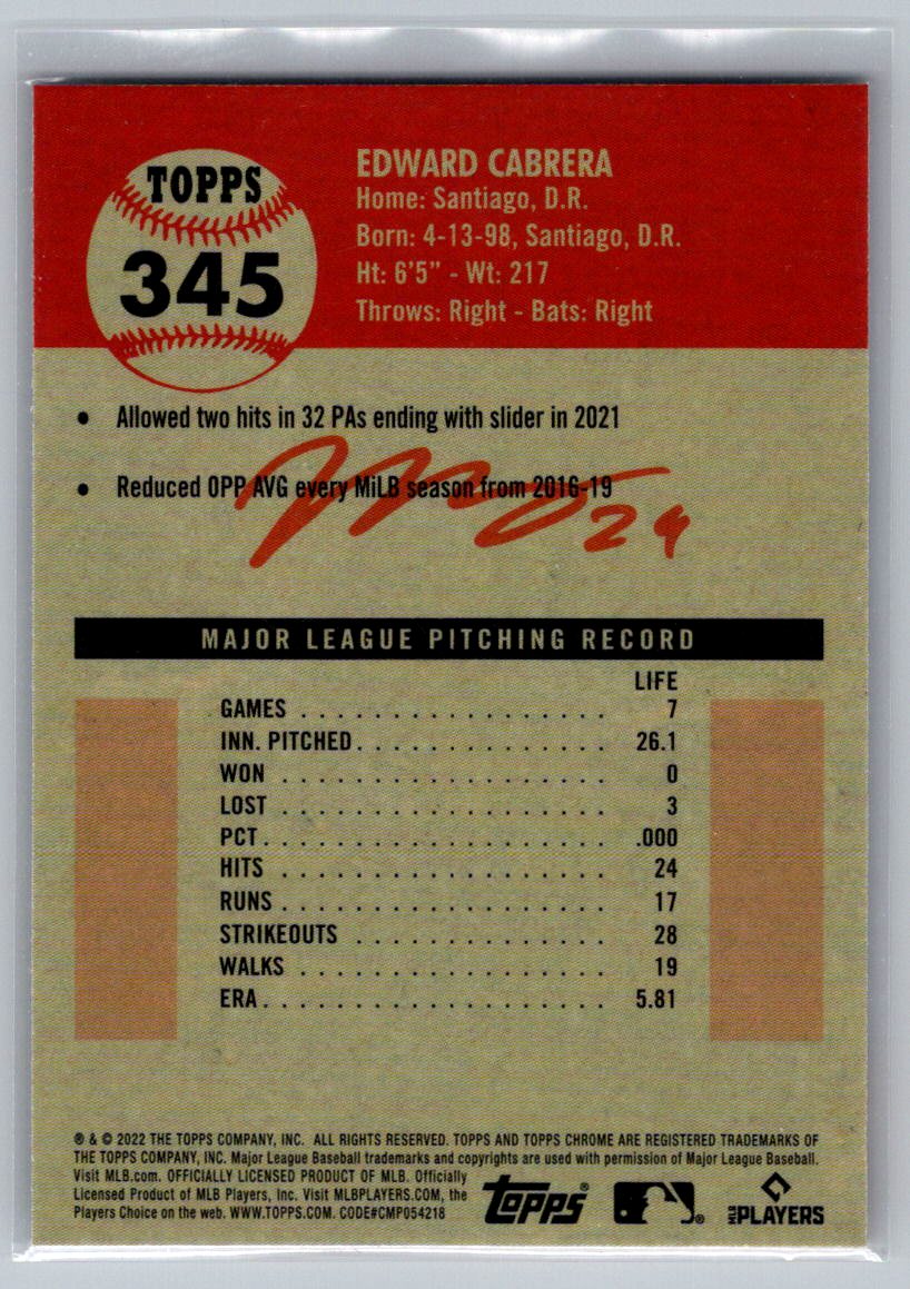 2022 Topps Chrome Platinum Anniversary #345 Edward Cabrera