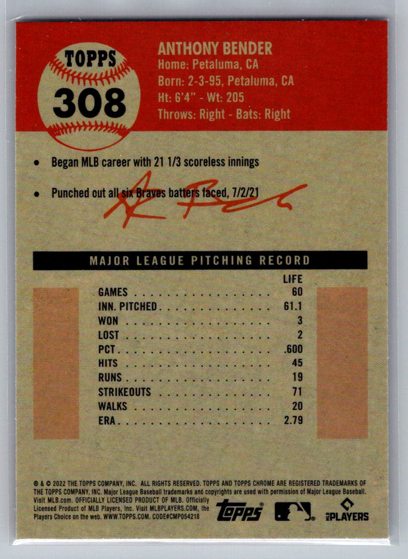 2022 Topps Chrome Platinum Anniversary #308 Anthony Bender
