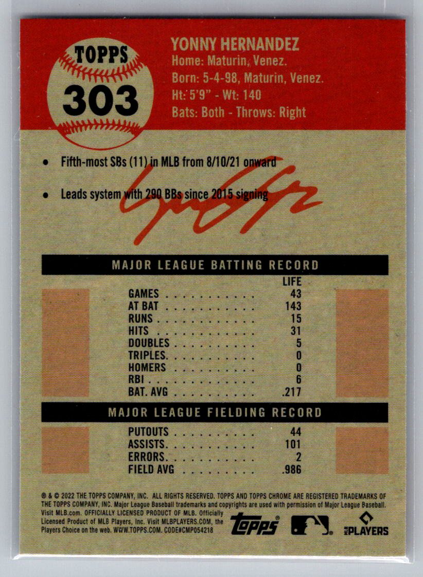 2022 Topps Chrome Platinum Anniversary #303 Yonny Hernandez