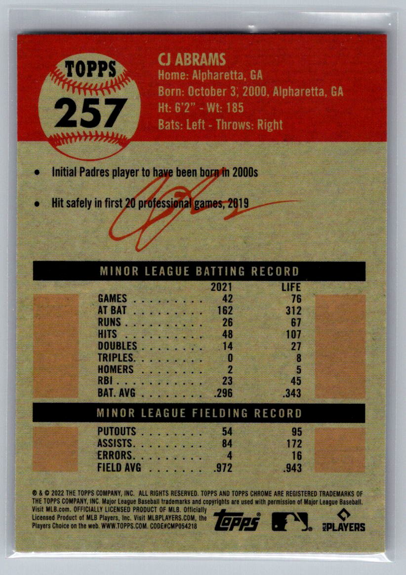 2022 Topps Chrome Platinum Anniversary #257 CJ Abrams