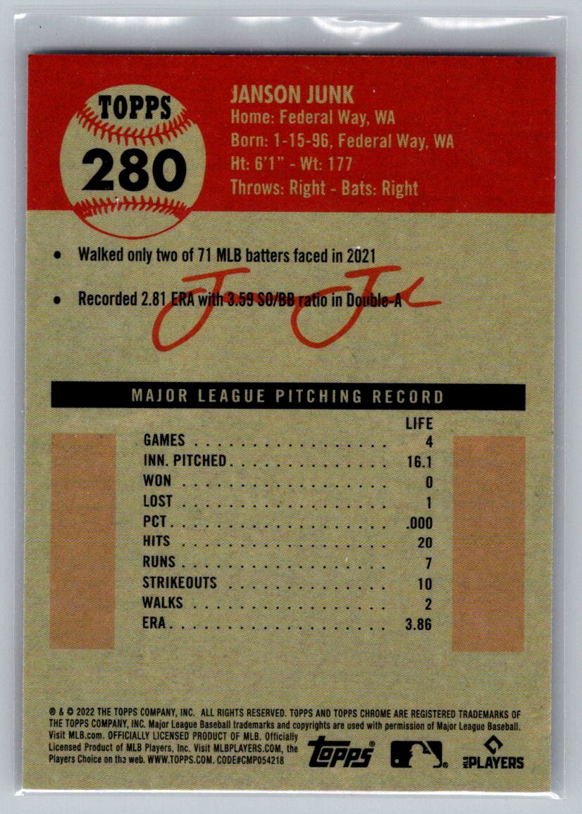 2022 Topps Chrome Platinum Anniversary #280 Janson Junk