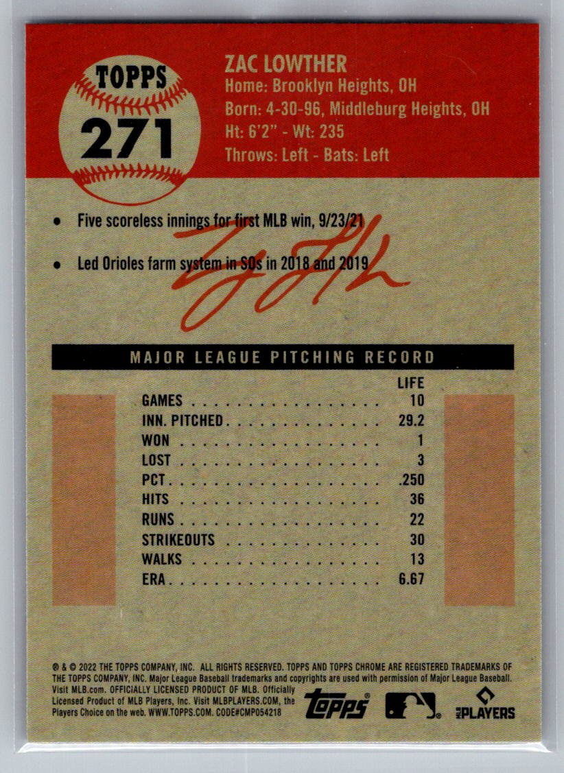 2022 Topps Chrome Platinum Anniversary #271 Zac Lowther