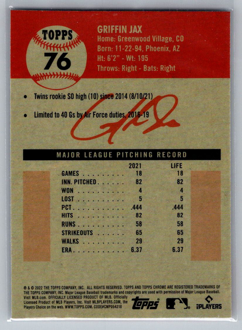 2022 Topps Chrome Platinum Anniversary #76 Griffin Jax
