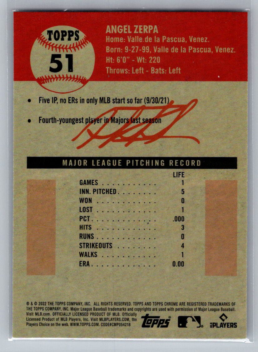 2022 Topps Chrome Platinum Anniversary #51 Angel Zerpa