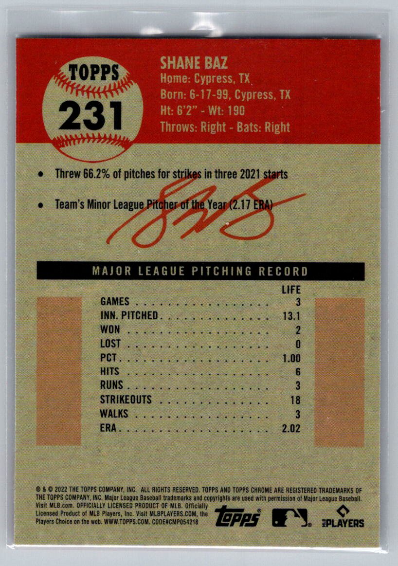 2022 Topps Chrome Platinum Anniversary #231 Shane Baz