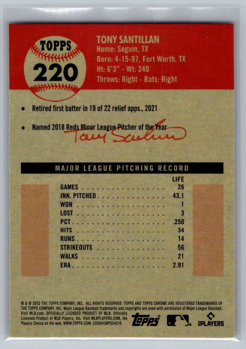 2022 Topps Chrome Platinum Anniversary #220 Tony Santillan