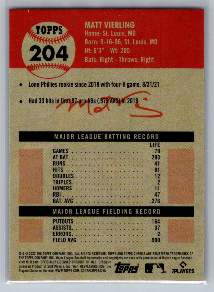 2022 Topps Chrome Platinum Anniversary #204 Matt Vierling