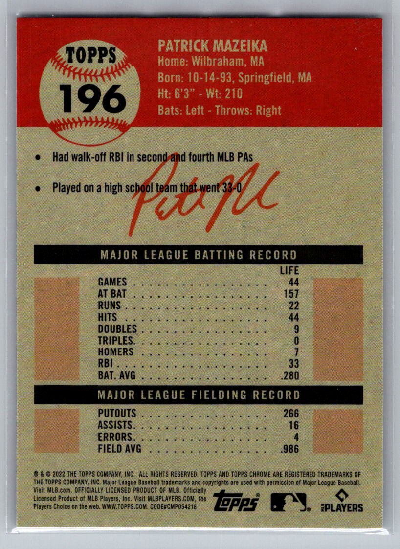 2022 Topps Chrome Platinum Anniversary #196 Patrick Mazeika