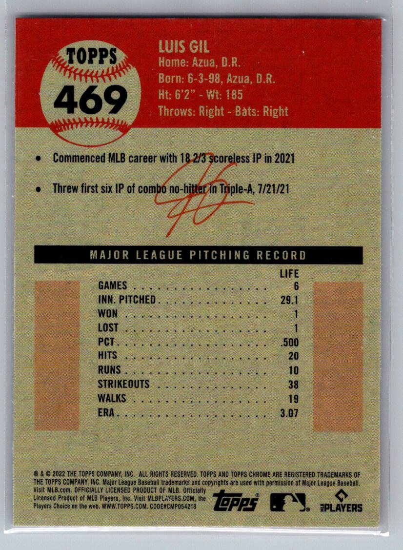 2022 Topps Chrome Platinum Anniversary #469 Luis Gil