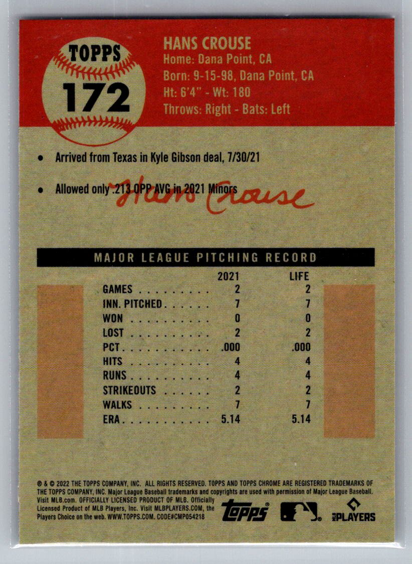 2022 Topps Chrome Platinum Anniversary #172 Hans Crouse