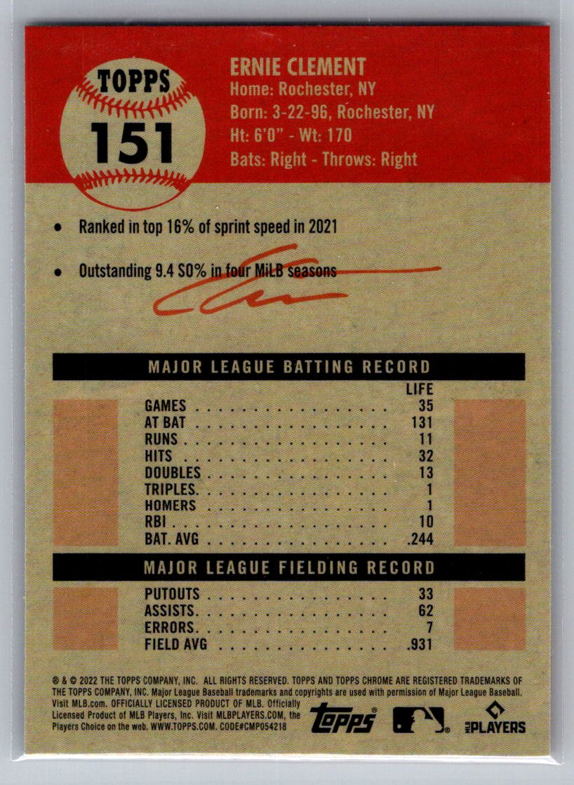 2022 Topps Chrome Platinum Anniversary #151 Ernie Clement