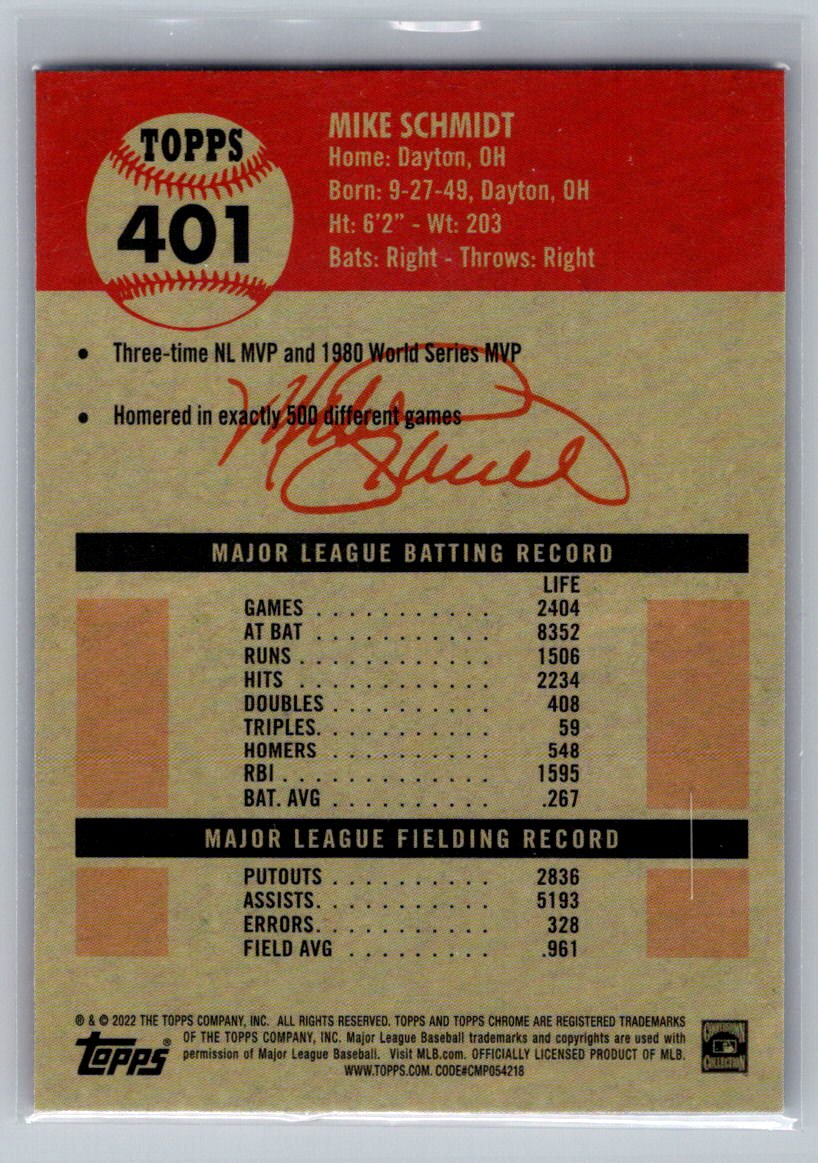 2022 Topps Chrome Platinum Anniversary #401 Mike Schmidt Blue Prism Refractor