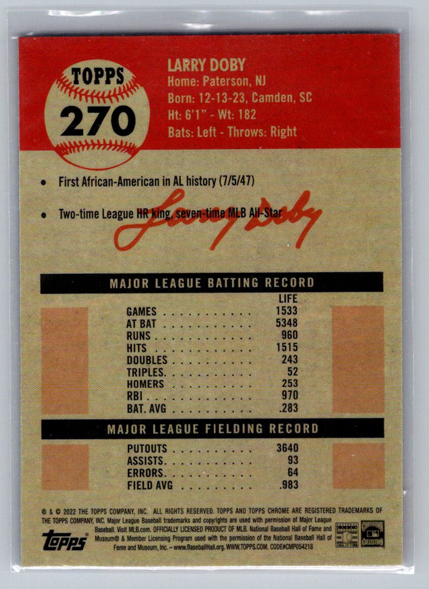 2022 Topps Chrome Platinum Anniversary #270 Larry Doby Blue Prism Refractor