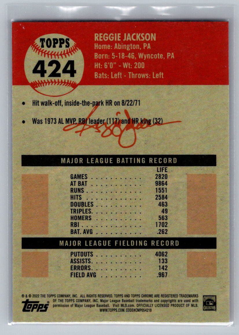2022 Topps Chrome Platinum Anniversary #424 Reggie Jackson Blue Prism Refractor