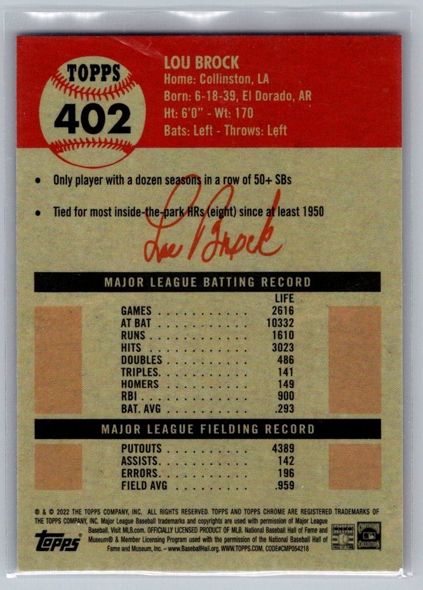 2022 Topps Chrome Platinum Anniversary #402 Lou Brock Blue Prism Refractor