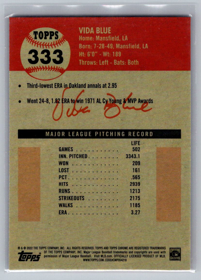 2022 Topps Chrome Platinum Anniversary #333 Vida Blue Blue Prism Refractor