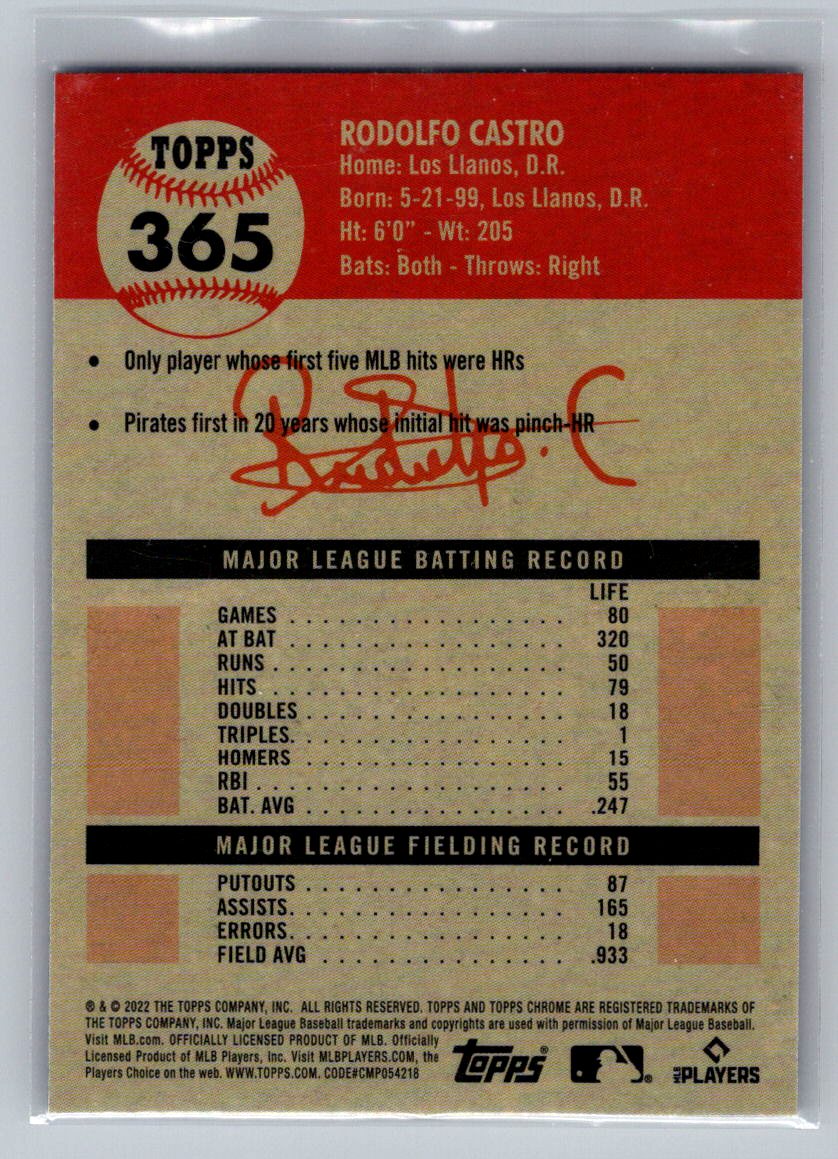 2022 Topps Chrome Platinum Anniversary #365 Rodolfo Castro Blue Prism Refractor