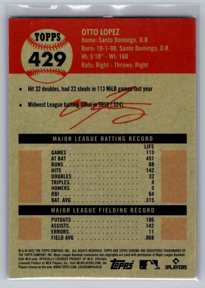 2022 Topps Chrome Platinum Anniversary #429 Otto Lopez Blue Prism Refractor