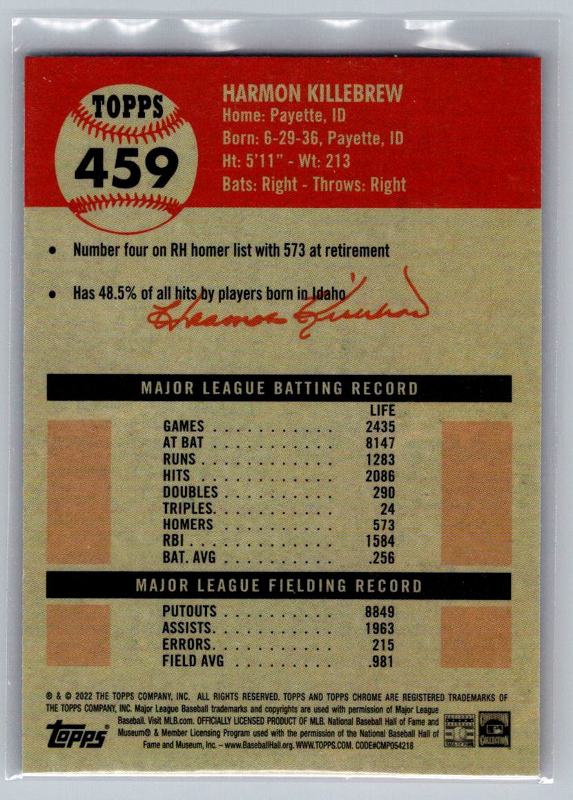 2022 Topps Chrome Platinum Anniversary #459 Harmon Killebrew Blue Prism